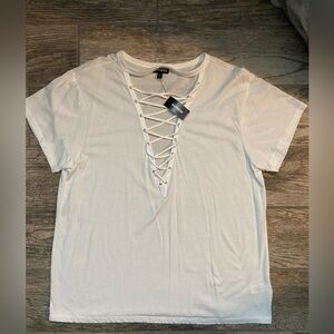 NWT Express White T-shirt with lace up detailing in the front size L